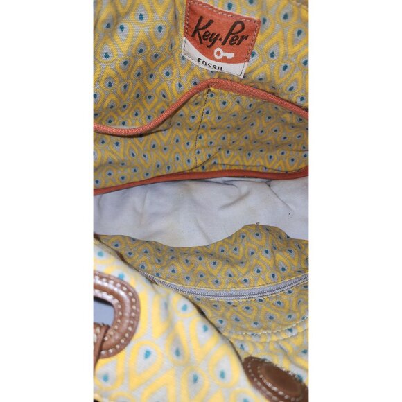 Fossil Coated Canvas Key-Per Bird Shoulder Bag Brown Canvas Handles W/Fossil Key - Picture 4 of 12